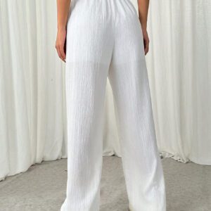 SHEIN EZwear Pantalon décontracté unicolore à plis et nœud avant pour femmes, simple et polyvalent