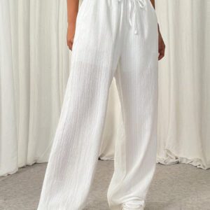 SHEIN EZwear Pantalon décontracté unicolore à plis et nœud avant pour femmes, simple et polyvalent