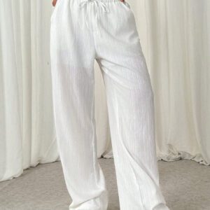 SHEIN EZwear Pantalon décontracté unicolore à plis et nœud avant pour femmes, simple et polyvalent