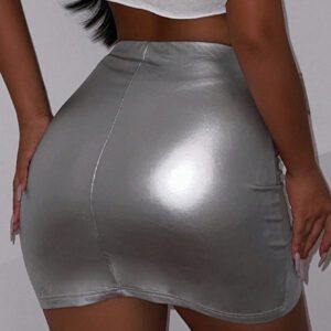 SHEIN Allurite Jupe mini sexy et cintrée en forme plissée avec revêtement argenté pour femmes
