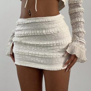 Aloruh Jupe mini en tulle et dentelle pour femme