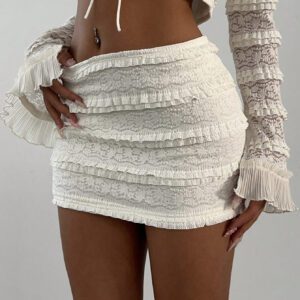 Aloruh Jupe mini en tulle et dentelle pour femme