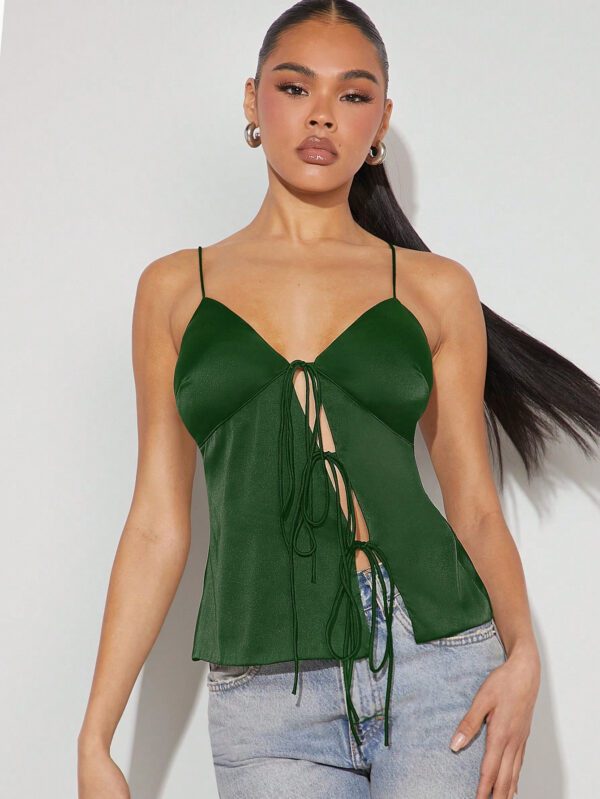 Denimoi Femmes Automne Bordeaux Satin Noeud Papillon Dos Nu Bretelle Spaghetti Parti Sexy & Élégant Bustier Débardeur, Vêtements de Noël pour Femmes, Tenues de Noël, Réveillon du Nouvel An – Image 10