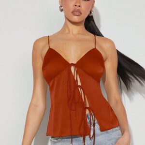 Denimoi Femmes Automne Bordeaux Satin Noeud Papillon Dos Nu Bretelle Spaghetti Parti Sexy & Élégant Bustier Débardeur, Vêtements de Noël pour Femmes, Tenues de Noël, Réveillon du Nouvel An