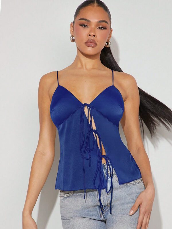 Denimoi Femmes Automne Bordeaux Satin Noeud Papillon Dos Nu Bretelle Spaghetti Parti Sexy & Élégant Bustier Débardeur, Vêtements de Noël pour Femmes, Tenues de Noël, Réveillon du Nouvel An – Image 12