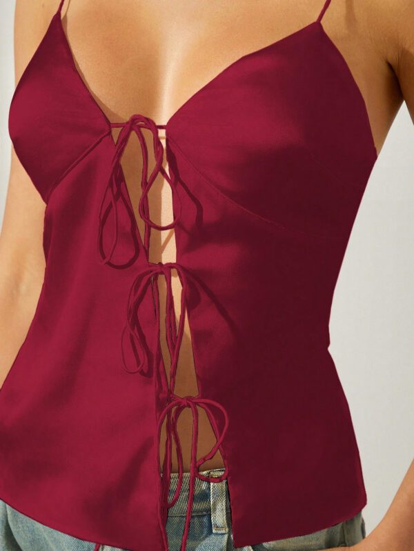 Denimoi Femmes Automne Bordeaux Satin Noeud Papillon Dos Nu Bretelle Spaghetti Parti Sexy & Élégant Bustier Débardeur, Vêtements de Noël pour Femmes, Tenues de Noël, Réveillon du Nouvel An – Image 18