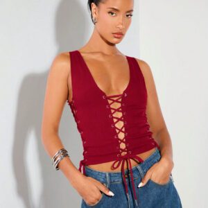 SHEIN BAE Débardeur d'été sans manches avec bande et design ajouré, ajusté et sexy