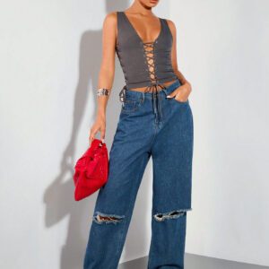 SHEIN BAE Débardeur d'été sans manches avec bande et design ajouré, ajusté et sexy