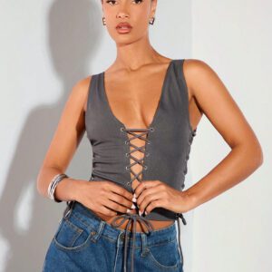 SHEIN BAE Débardeur d'été sans manches avec bande et design ajouré, ajusté et sexy