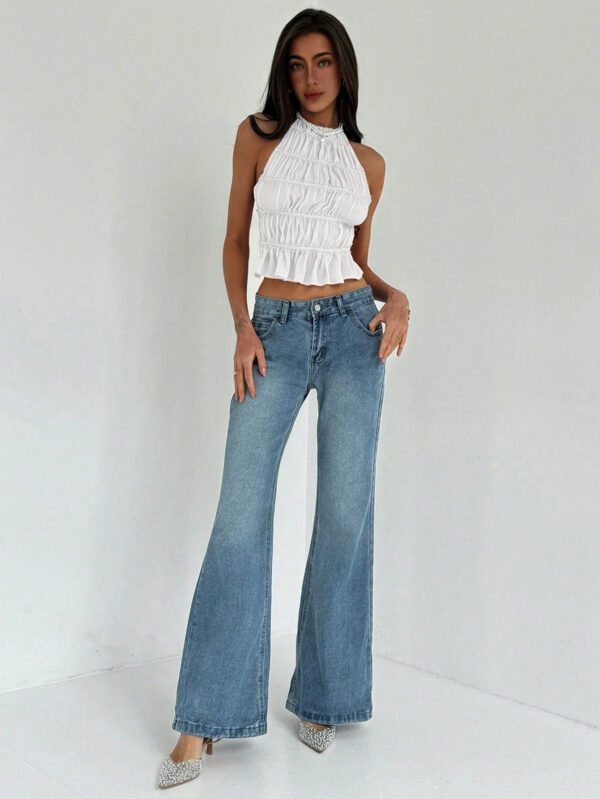 Aloruh Top crop pour sortie avec cou ras-du-cou, attache réglable devant, froncé en couches semi-transparent, romantique pour soirée de rendez-vous pour femmes – Image 4