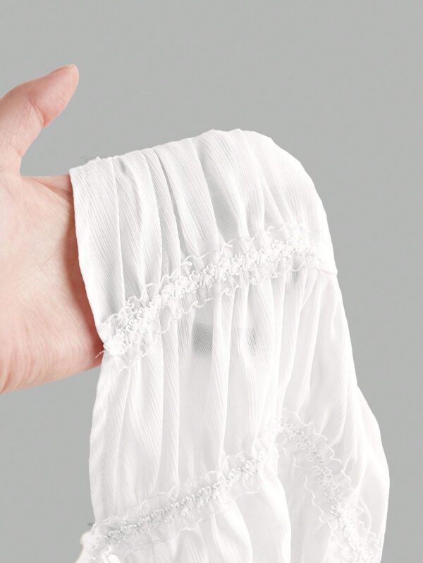 Aloruh Top crop pour sortie avec cou ras-du-cou, attache réglable devant, froncé en couches semi-transparent, romantique pour soirée de rendez-vous pour femmes – Image 11