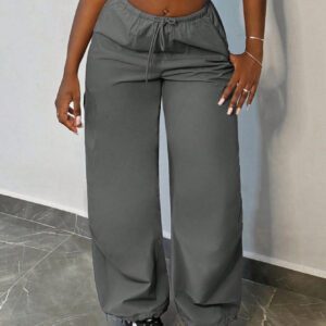 SHEIN Slayr Pantalon cargo ample pour femmes, pantalon de jogging ample à taille ajustable avec cordon, coupe droite