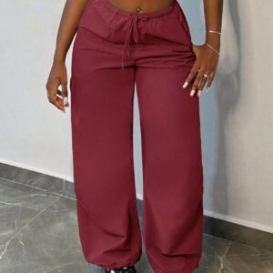 SHEIN Slayr Pantalon cargo ample pour femmes, pantalon de jogging ample à taille ajustable avec cordon, coupe droite