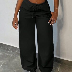 SHEIN Slayr Pantalon cargo ample pour femmes, pantalon de jogging ample à taille ajustable avec cordon, coupe droite
