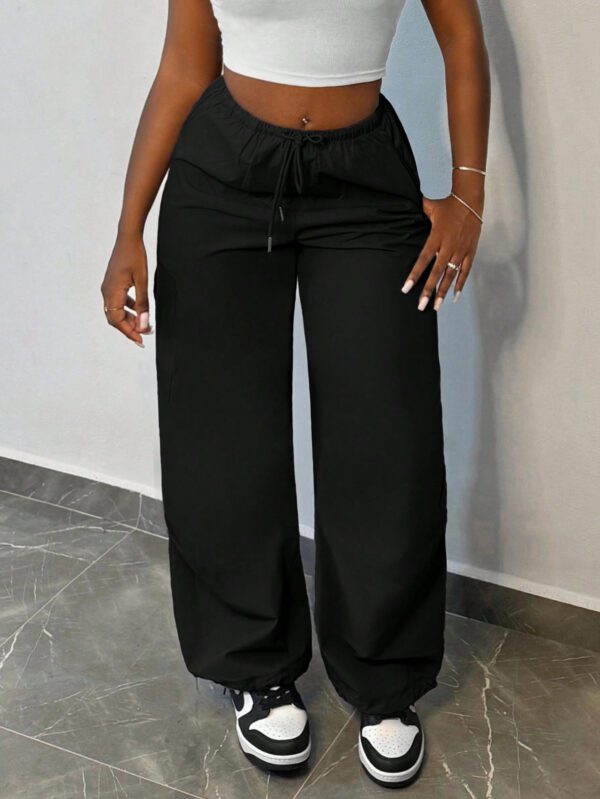 SHEIN Slayr Pantalon cargo ample pour femmes, pantalon de jogging ample à taille ajustable avec cordon, coupe droite – Image 3