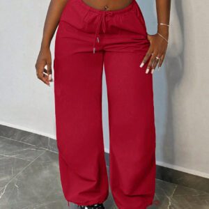 SHEIN Slayr Pantalon cargo ample pour femmes, pantalon de jogging ample à taille ajustable avec cordon, coupe droite