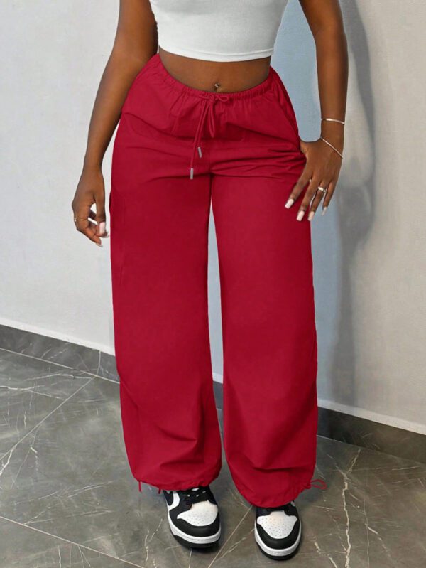 SHEIN Slayr Pantalon cargo ample pour femmes, pantalon de jogging ample à taille ajustable avec cordon, coupe droite – Image 5