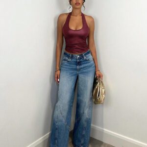 SHEIN BAE Débardeur simple à encolure ras-du-cou uni pour femmes, vêtements décontractés de tous les jours pour l'automne, vêtements en PU élastique pour femmes à l'automne, hauts d'automne pour femmes, vêtements d'hiver pour femmes