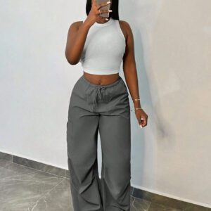 SHEIN Slayr Pantalon cargo ample pour femmes, pantalon de jogging ample à taille ajustable avec cordon, coupe droite