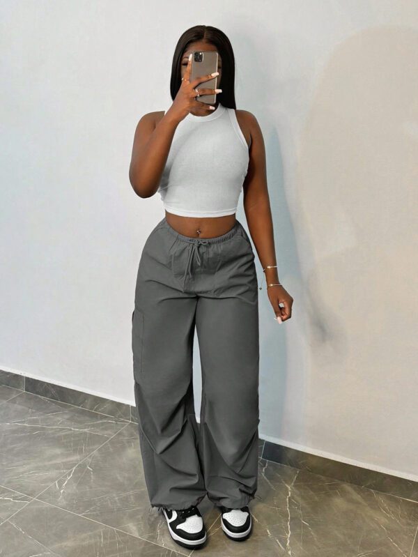SHEIN Slayr Pantalon cargo ample pour femmes, pantalon de jogging ample à taille ajustable avec cordon, coupe droite – Image 8