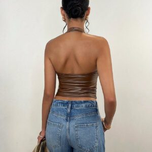 SHEIN BAE Débardeur simple à encolure ras-du-cou uni pour femmes, vêtements décontractés de tous les jours pour l'automne, vêtements en PU élastique pour femmes à l'automne, hauts d'automne pour femmes, vêtements d'hiver pour femmes