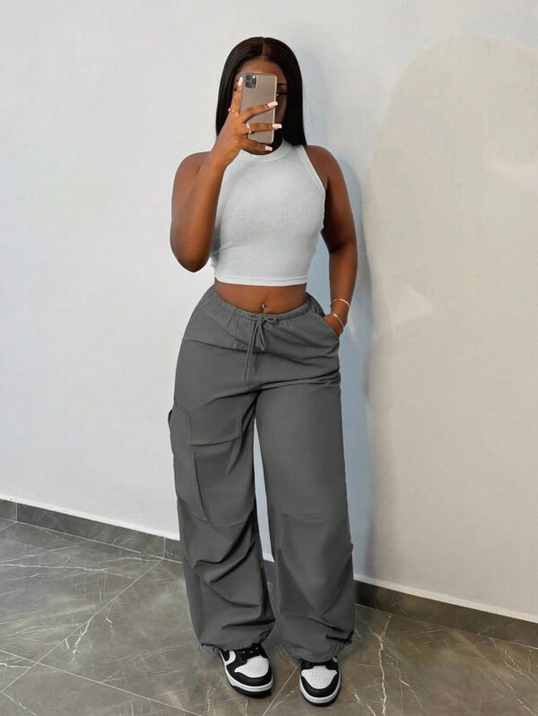SHEIN Slayr Pantalon cargo ample pour femmes, pantalon de jogging ample à taille ajustable avec cordon, coupe droite – Image 10