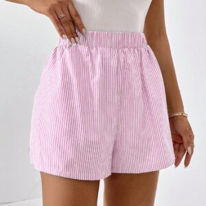 SHEIN Essnce Shorts Décontractés À Imprimé Rayé Pour Femme