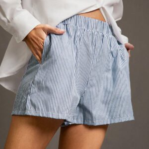 SHEIN Essnce Shorts Décontractés À Imprimé Rayé Pour Femme