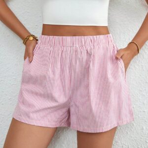 SHEIN Essnce Shorts Décontractés À Imprimé Rayé Pour Femme