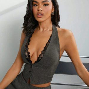 SHEIN Haute Débardeur avec bordure en dentelle et boutons-pression