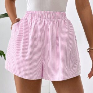 SHEIN Essnce Shorts Décontractés À Imprimé Rayé Pour Femme