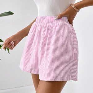 SHEIN Essnce Shorts Décontractés À Imprimé Rayé Pour Femme