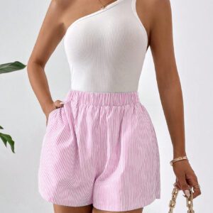 SHEIN Essnce Shorts Décontractés À Imprimé Rayé Pour Femme