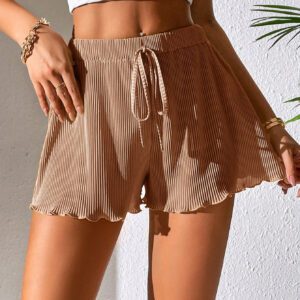SHEIN PETITE Shorts D'été À Taille Nouée Et Ourlet En Laitue