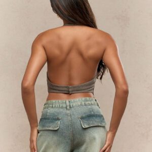 MISSGUIDED Top court à encolure plongeante avec boucle en métal