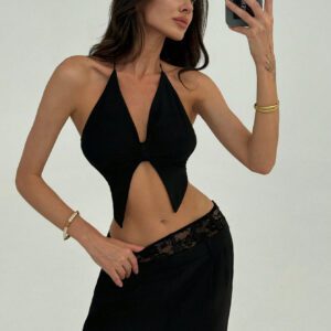 Aloruh Débardeur dos nu sexy minimaliste pour femme avec croix et nœud, style sexy, printemps/été