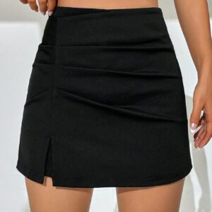SHEIN EZwear Jupe-short Unicolore À Ruché Fendu
