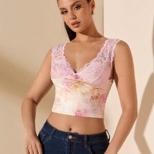 SHEIN BAE Tenue Glamour Pour Le Réveillon Du Nouvel An - Haut De Camisole Pour Femmes En Dentelle Tricotée Et Haute Extensibilité