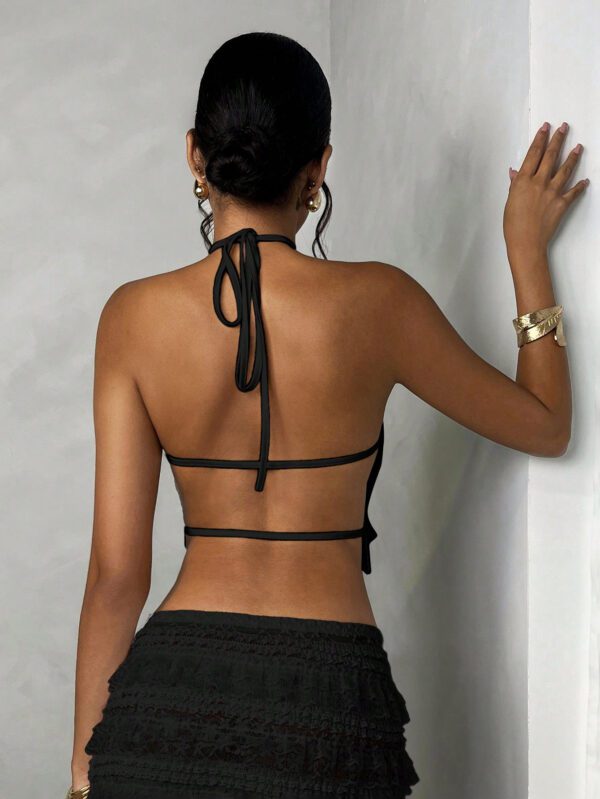SHEIN BAE Femmes Top de camisole dos nu, dentelle unicolore, style décontracté tout-aller, pour vacances d'été et rendez-vous romantique – Image 3