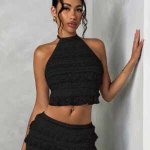 SHEIN BAE Femmes Top de camisole dos nu, dentelle unicolore, style décontracté tout-aller, pour vacances d'été et rendez-vous romantique