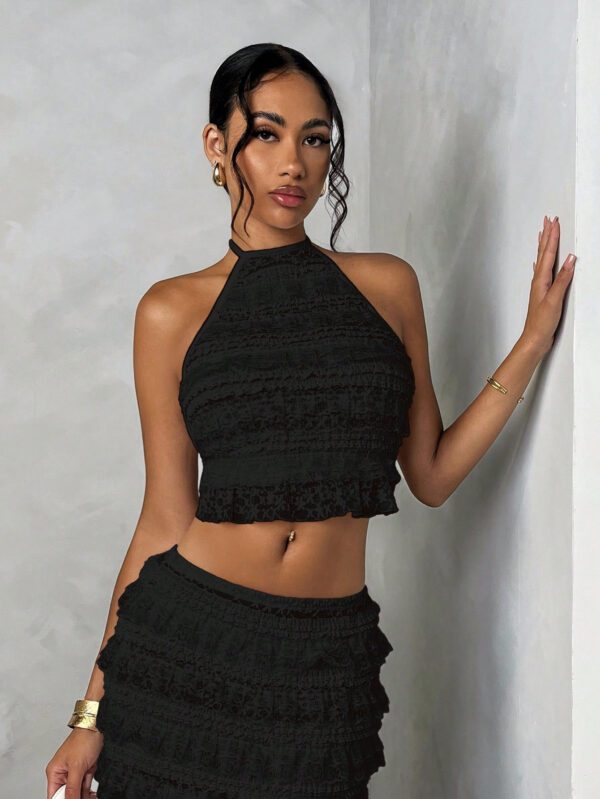 SHEIN BAE Femmes Top de camisole dos nu, dentelle unicolore, style décontracté tout-aller, pour vacances d'été et rendez-vous romantique – Image 5