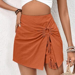 SHEIN Frenchy Mini Jupe-short Asymétrique Avec Volant, Et Nœud Papillon Attaché Par Un Anneau Avec Franges Décoratives