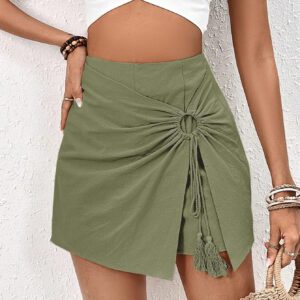 SHEIN Frenchy Mini Jupe-short Asymétrique Avec Volant, Et Nœud Papillon Attaché Par Un Anneau Avec Franges Décoratives