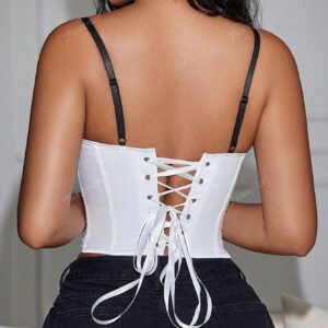 Haut de camï corseté avec ruban contrastant en nœud papillon à l'avant, corsage avec œillet y2k, encolure en V, rembourrage, forme le buste