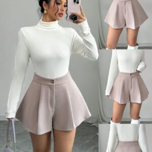 Elenzga Short décontracté ample et lâche à plis de couleur unie pour femmes