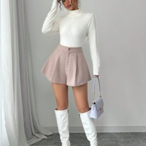 Elenzga Short décontracté ample et lâche à plis de couleur unie pour femmes
