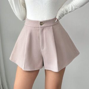 Elenzga Short décontracté ample et lâche à plis de couleur unie pour femmes