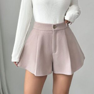 Elenzga Short décontracté ample et lâche à plis de couleur unie pour femmes