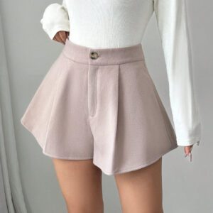 Elenzga Short décontracté ample et lâche à plis de couleur unie pour femmes