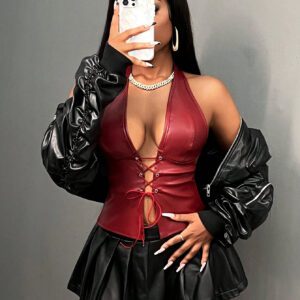 SHEIN Slayr Top court à encolure ras-du-cou et laçage devant, conçu par MUSERA @Muserastore